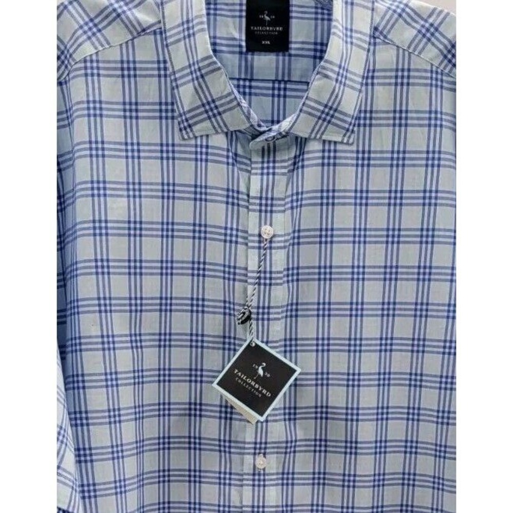 Tailorbyrd Blue Pastel Spring Plaid Short Sleeve Button Down Shirt Mens 2XL